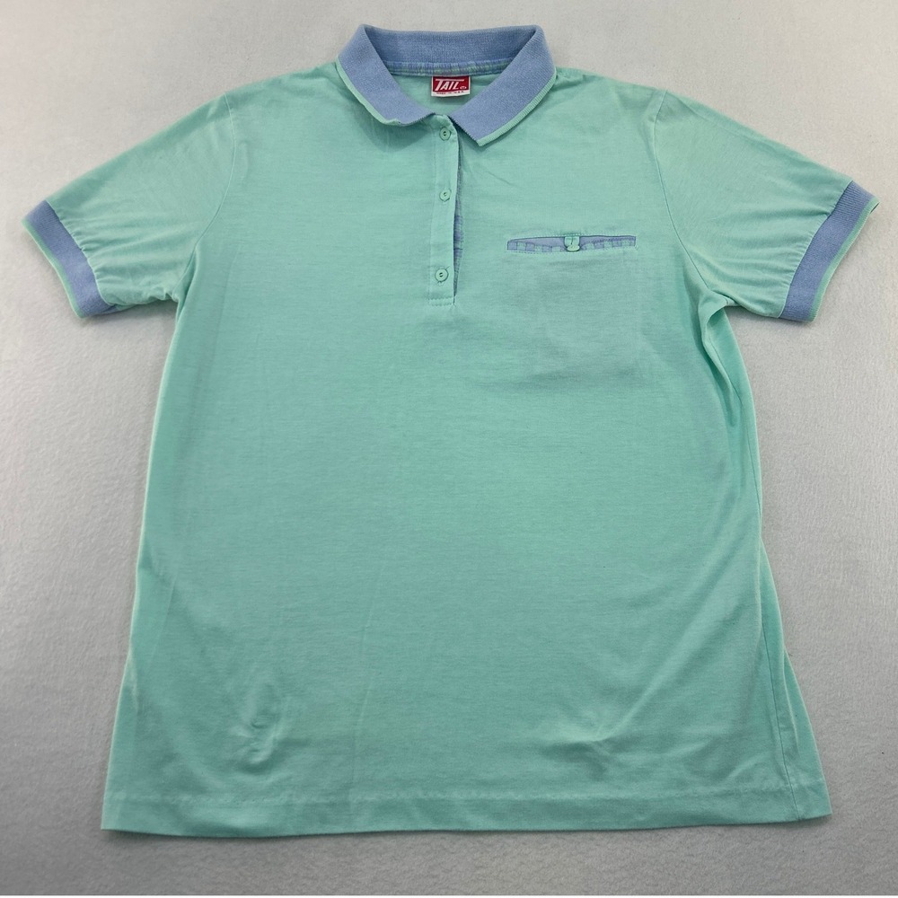 Vintage Tail Polo Shirt Womens Medium Seafoam Green Blue Made in USA Golf Top